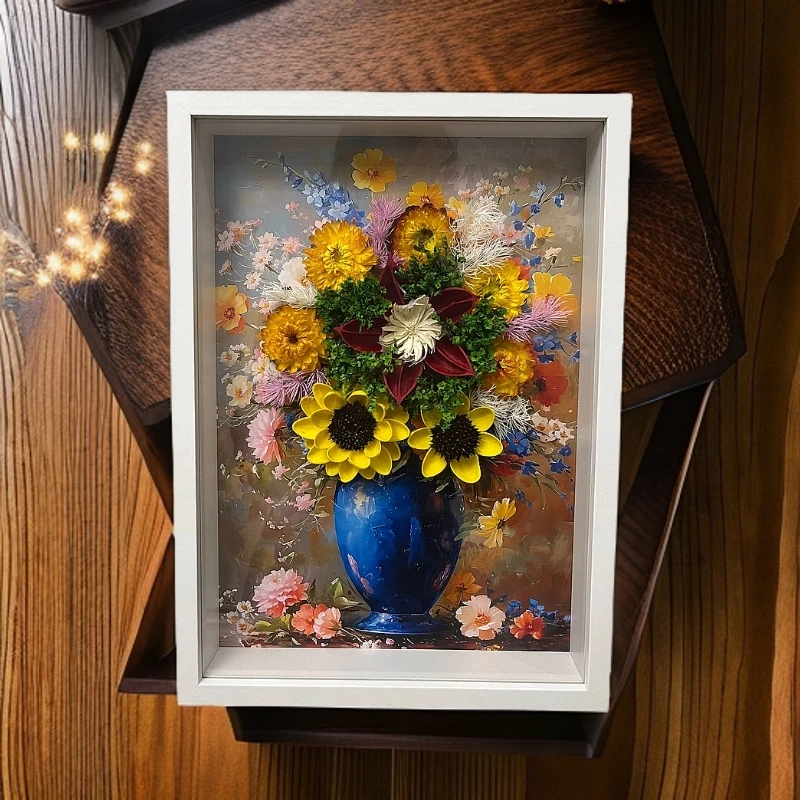 立体干花实木画框、玻璃镜面、永久存放、送亲友恋人、居家装饰。