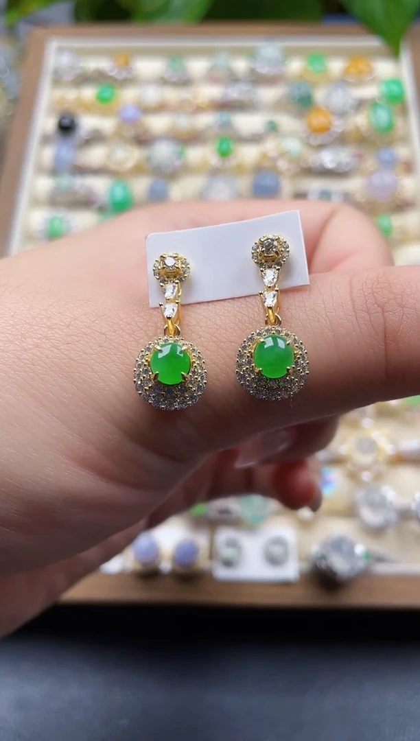 银S925镶嵌翡翠耳饰104