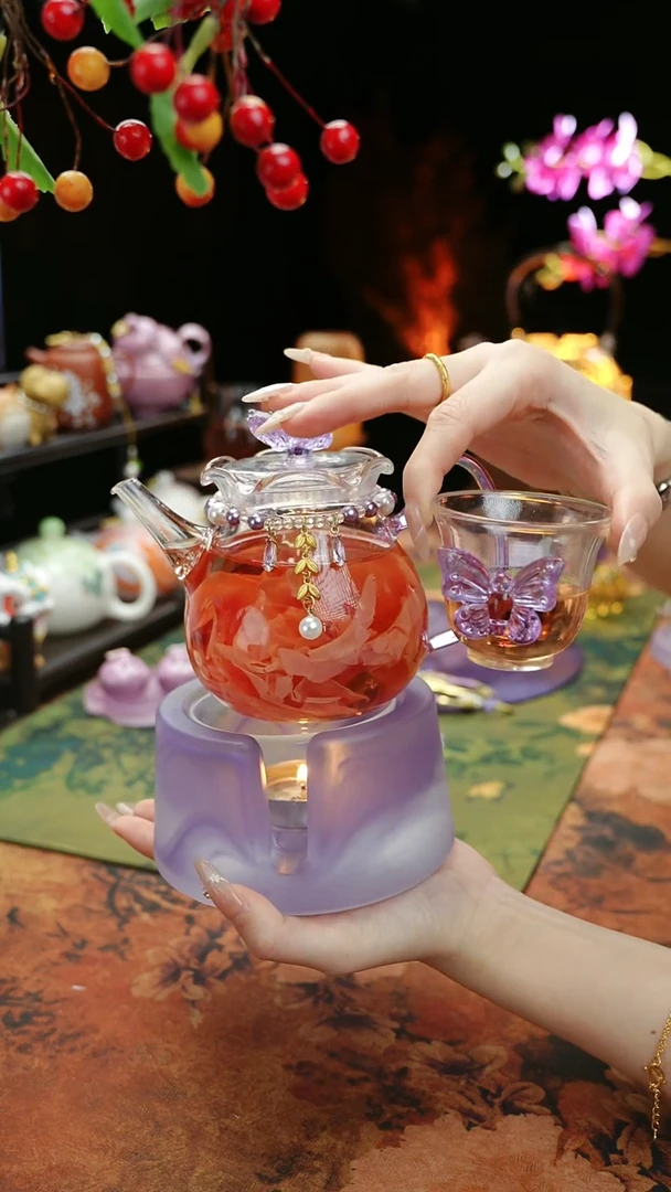 【闪购商品】紫色温茶台+茶壶+链子+杯子