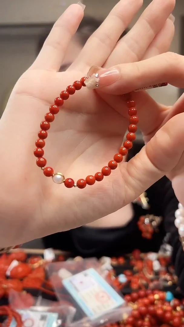 未镶嵌圆珠手串南红玛瑙5mm/18K金设计款