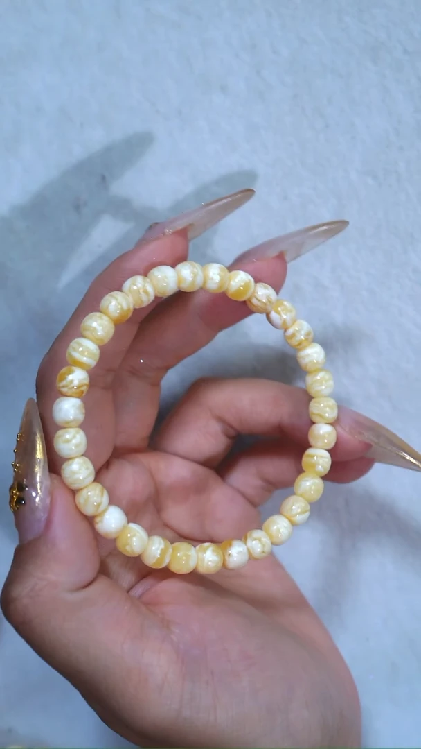 手链蜜蜡未镶嵌典藏级6.8mm橘底瓷白虎皮妖花