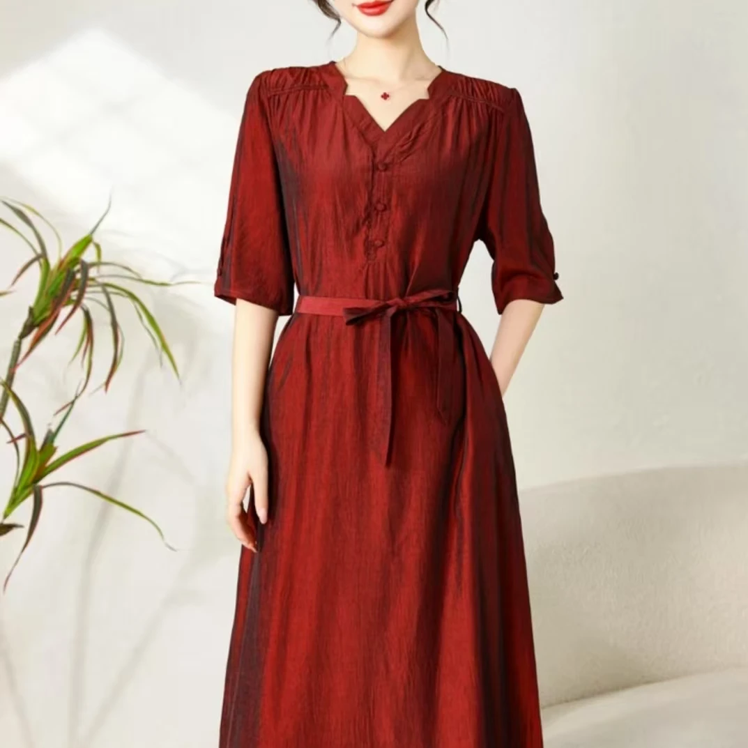 高端气质子2025夏季新款四季青女装爆款轻奢妈妈婚庆连衣裙