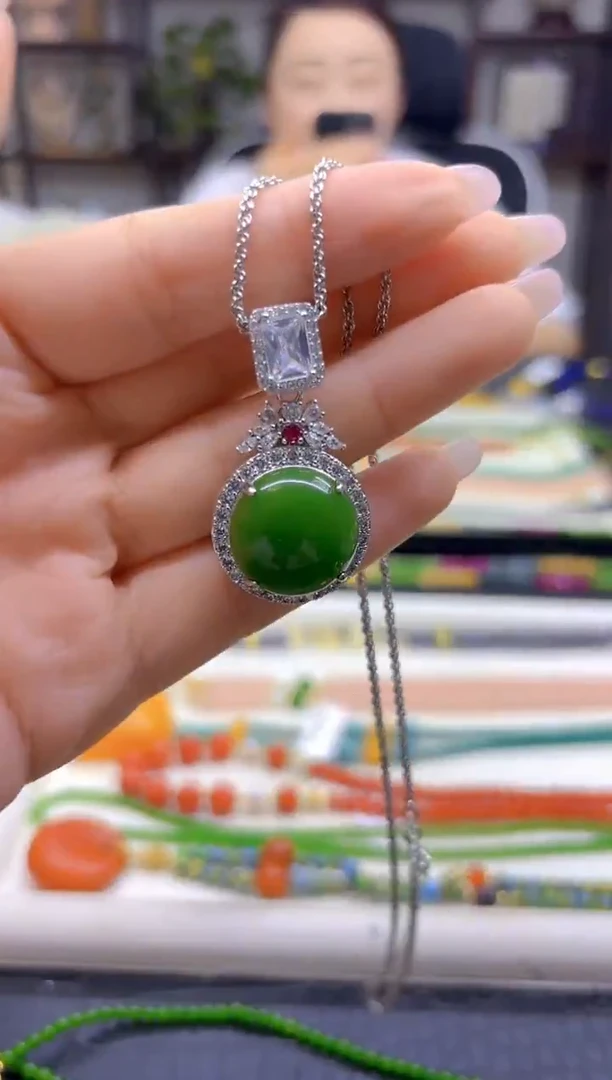 吊坠(赠链)银S925镶嵌和田玉DIY款D315