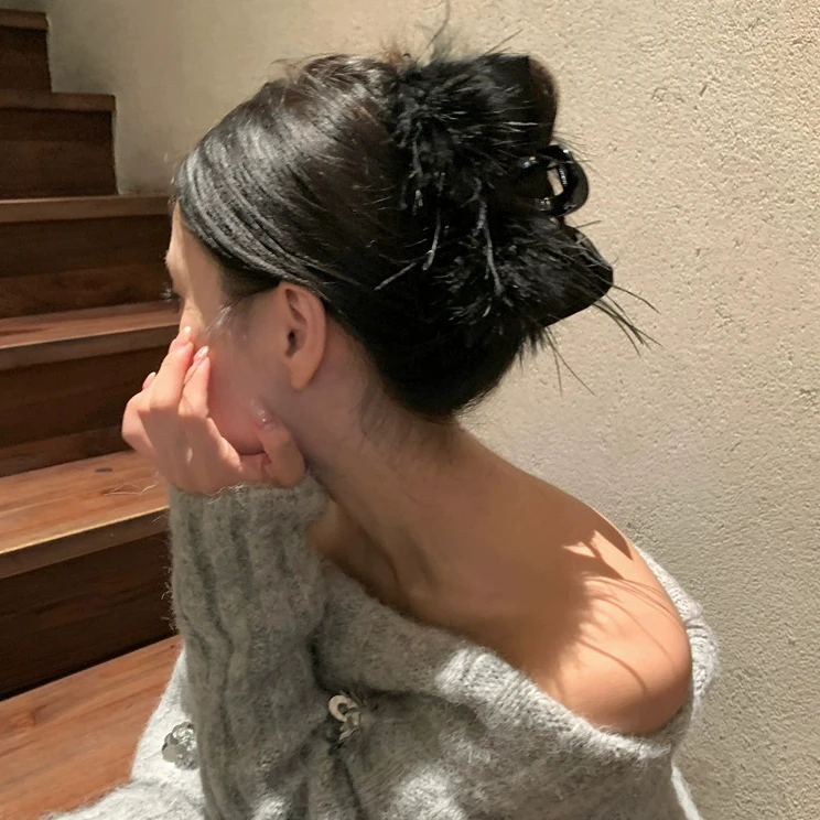 韩系蓬松蝴蝶结抓夹氛围感后脑勺盘发夹高级感发夹头饰发饰