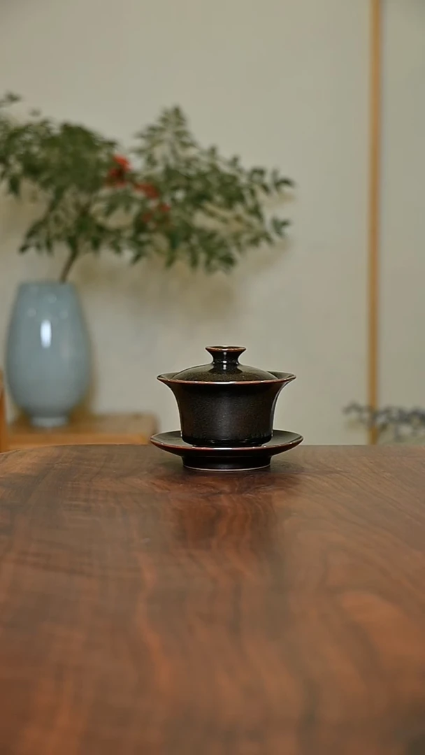 盖碗 矿石釉 微瑕 朱家汝窑款