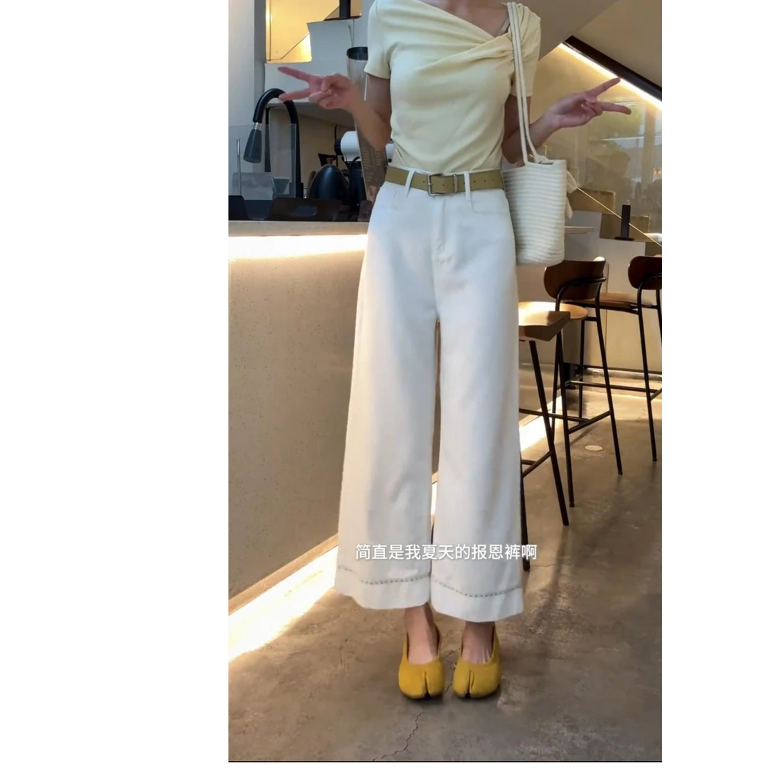 天丝牛仔阔腿大码女装微胖妹妹mm夏季薄款冰丝宽松显瘦遮胯九分裤