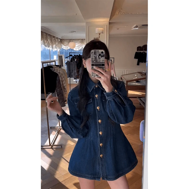 MARIE.COCO春季新款韩系洋气减龄高级感收腰显瘦复古长袖连衣裙女