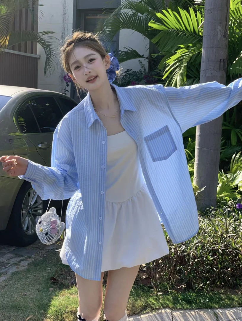 SSYDFER【四季如春】春季美式长袖时尚休闲蓝色气质女款百搭