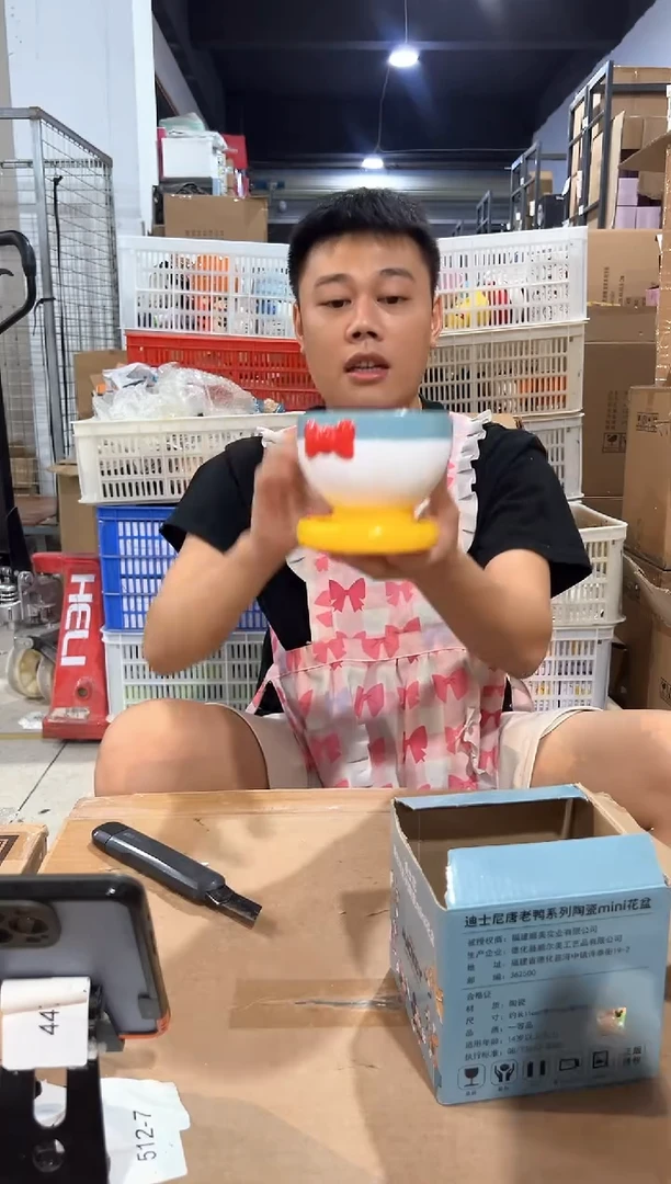 瓷片原盒唐老鸭花盆