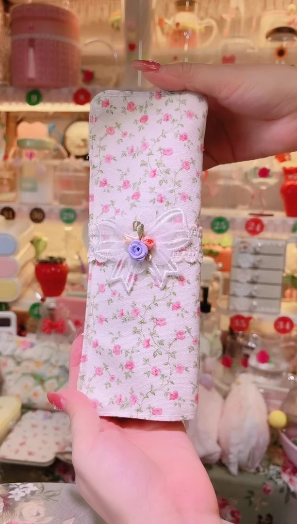 小碎花化妆笔袋粉色——手工制作品质好！