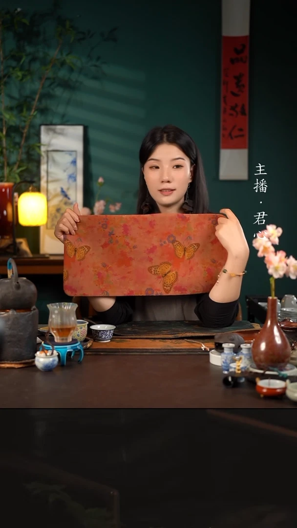 50*24陶瓷周边慢蓝茶席花开蝴蝶 粉色