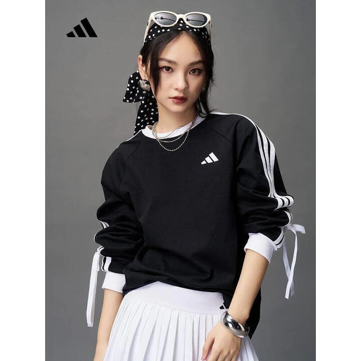 adidas/阿迪达斯新款潮流可拆卸蝴蝶结时尚运动休闲长袖T恤KG3858