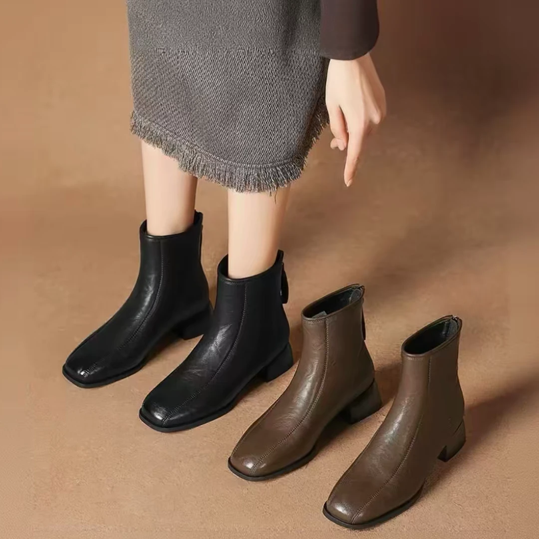 【品牌力荐】秋冬新款百搭时尚加绒加厚舒适高级设计感靴子A羊188