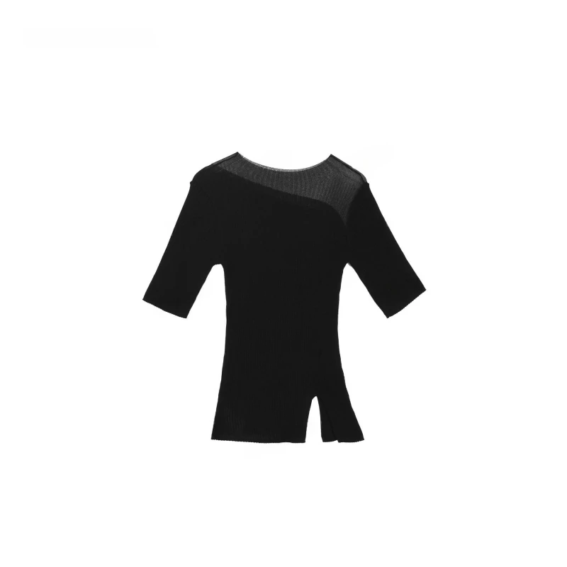 设计感半透拼接坑条肌理百搭显瘦修身针织上衣LK2504721