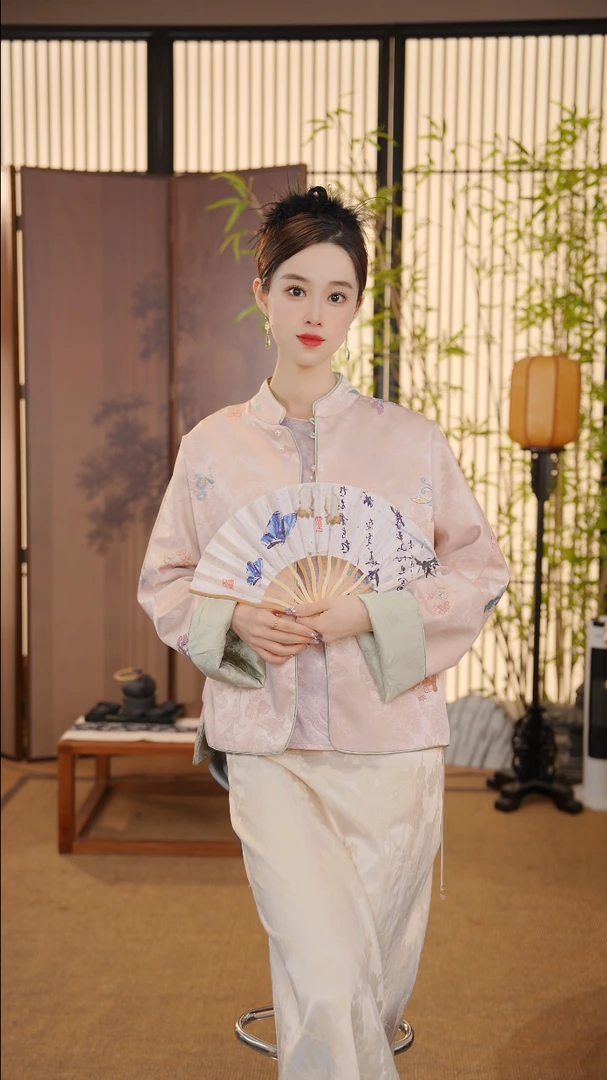 CJ【粉蝶】新中式2024新款提花双面穿外套FB250201