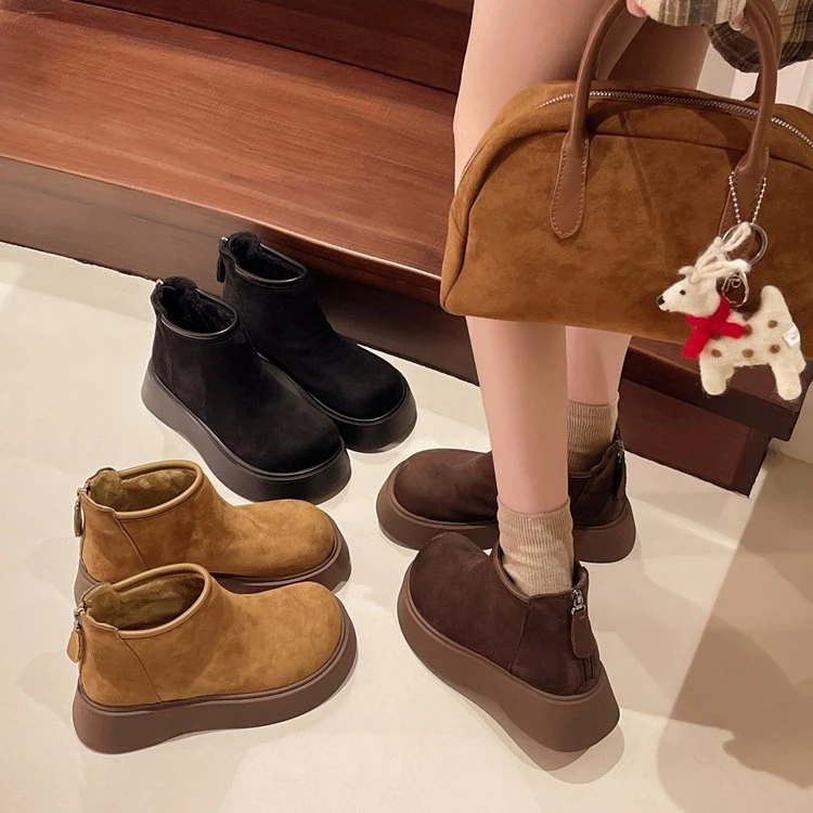 百慧3高品质气质短靴女2024冬季新款英伦风厚底复古加绒马丁靴女