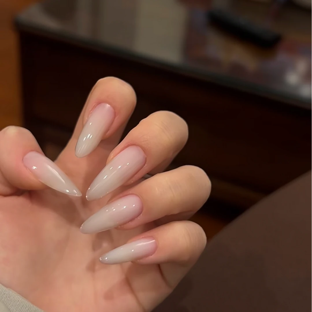 「S1991奶白建构」简约高级感乳白渐变纯手工穿戴甲 18种甲型定制