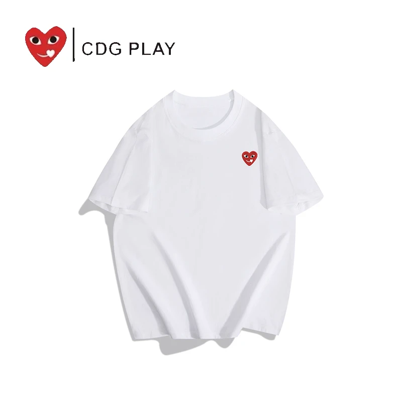 CDG PLAY爱心百搭时尚国潮短袖女2025春夏圆领宽松情侣纯棉T恤