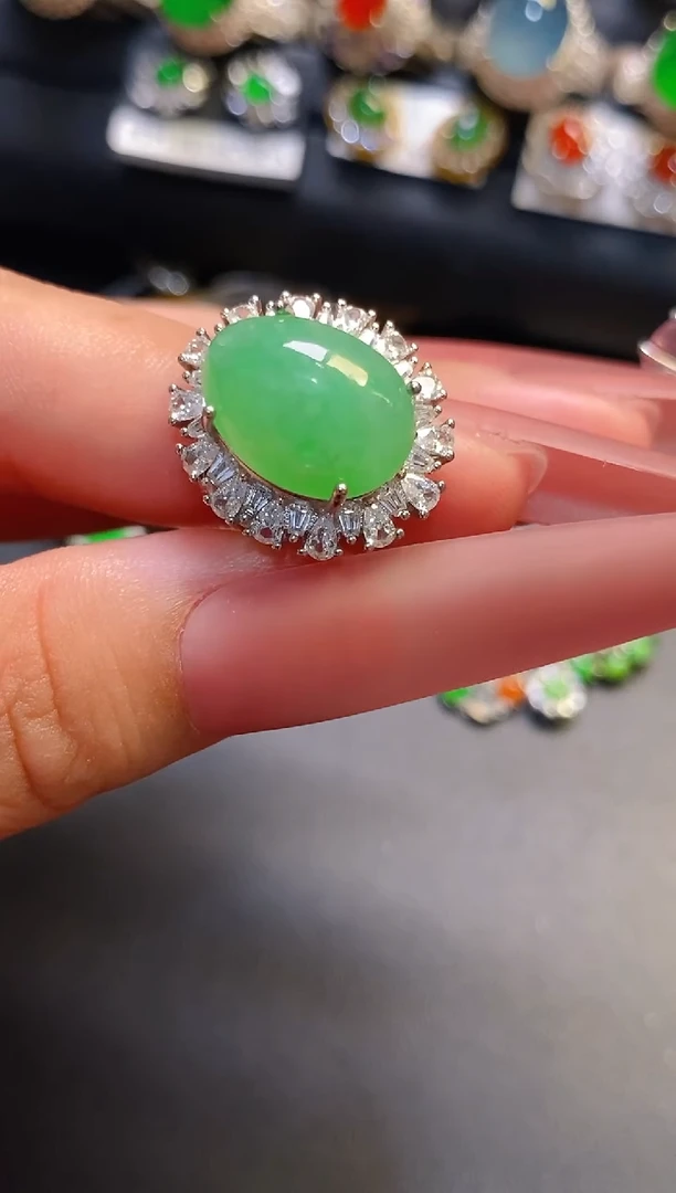 银S925镶嵌翡翠耳饰天然