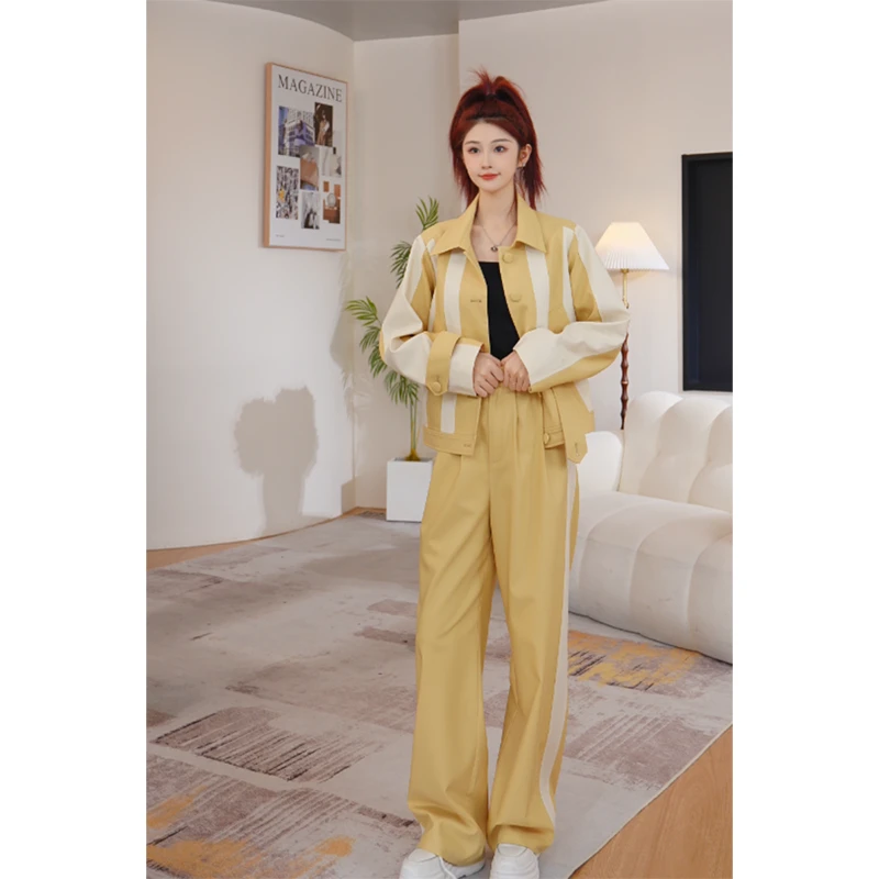 【薇薇专属】2025早春新款洋气黄色外套女时尚休闲裤套装