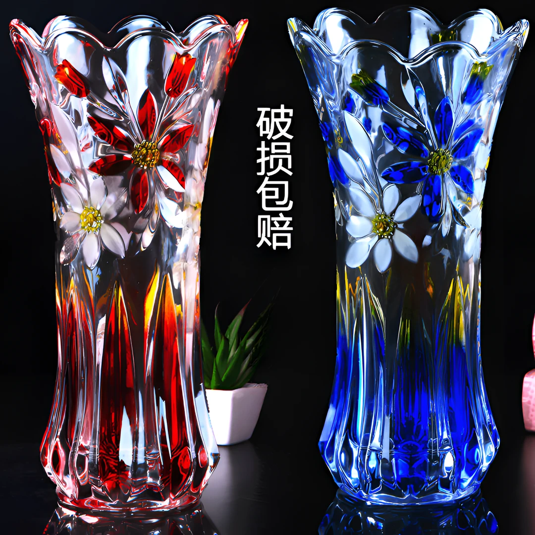 TLXT新款花瓶透明彩色玻璃花瓶水养富贵竹鲜花瓶子简约客厅摆设