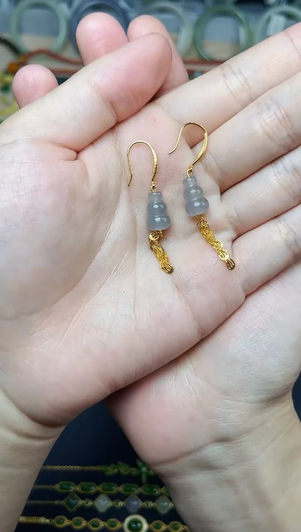 和田玉银S925镶嵌耳饰葫芦耳坠06