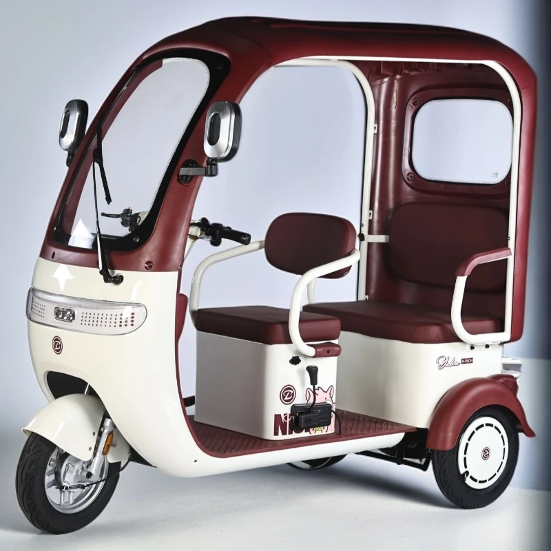 26新款一体棚电动三轮双排代步车男女老人接送孩子电瓶车