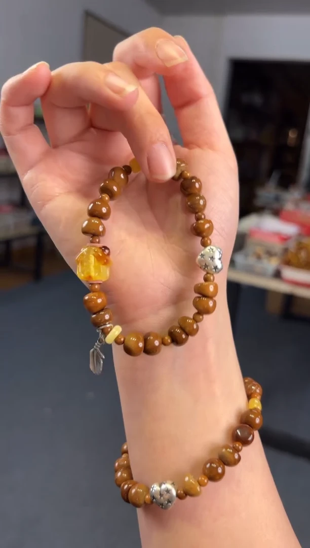 手链蜜蜡银S925镶嵌  库克小金豆【爱屋及屋】单圈