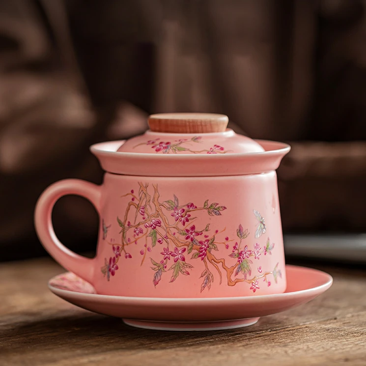 白瓷茶咖杯陶瓷泡茶杯茶水分离茶咖家用个人专用咖啡杯办公室水杯