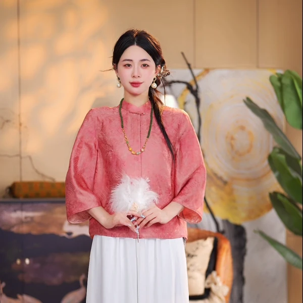 李 新中式 红云纱 圆领 时尚百搭 高级感短外套 223268