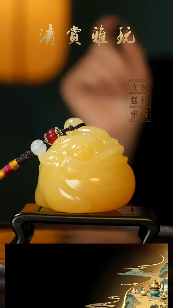 玉《金田黄金蟾》手把件摆件