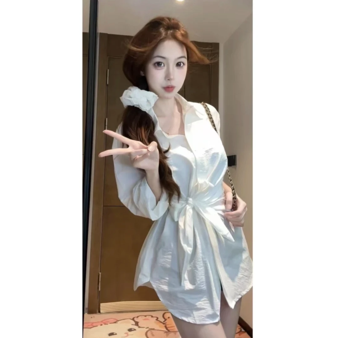 港风复古白色长袖衬衫显瘦气质时尚夏季法式小众收腰设计感小个子