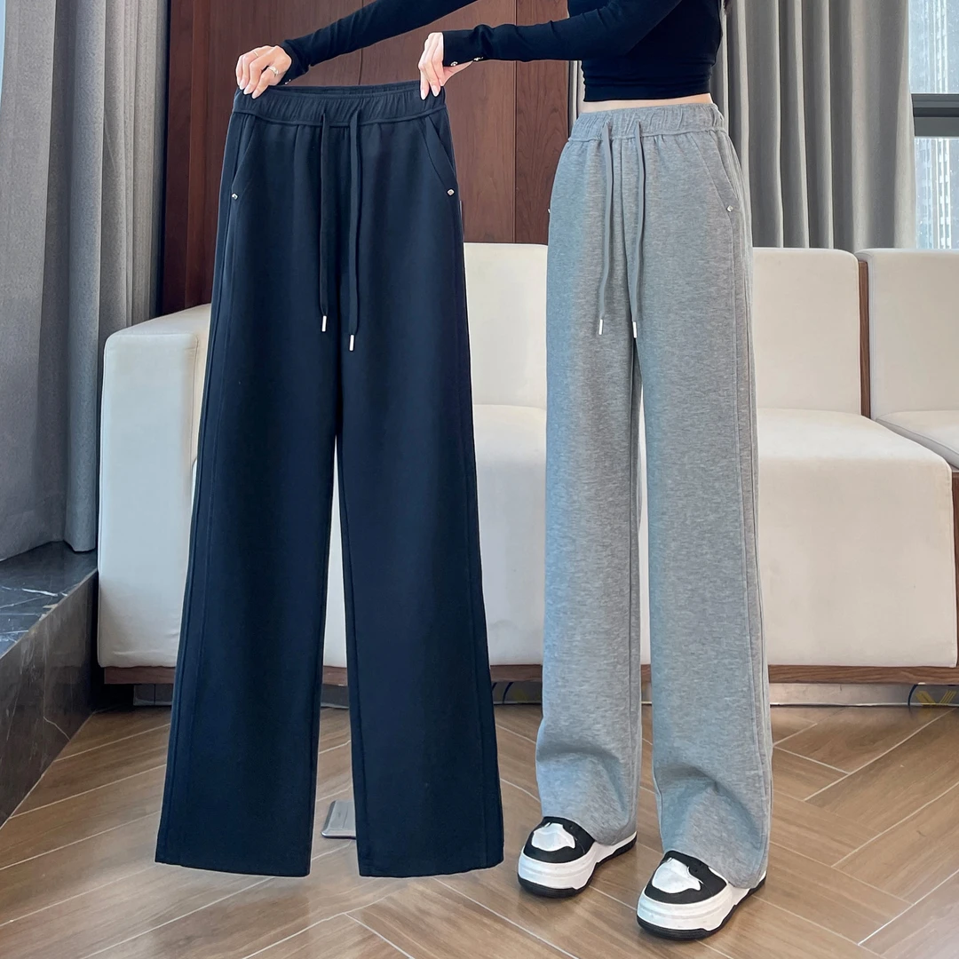 窄版运动阔腿裤女春秋季高腰休闲直筒卫裤子女九分宽松垂感弯刀裤