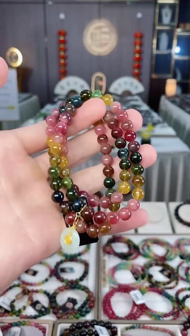 未镶嵌老矿碧玺彩虹三圈手串7mm+碧玺xion多样性发一条