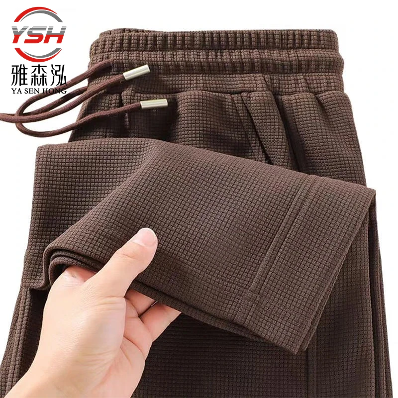 （雅森泓）聚酯纤维面料华夫格夏季薄款休闲裤男宽松修身百搭男士