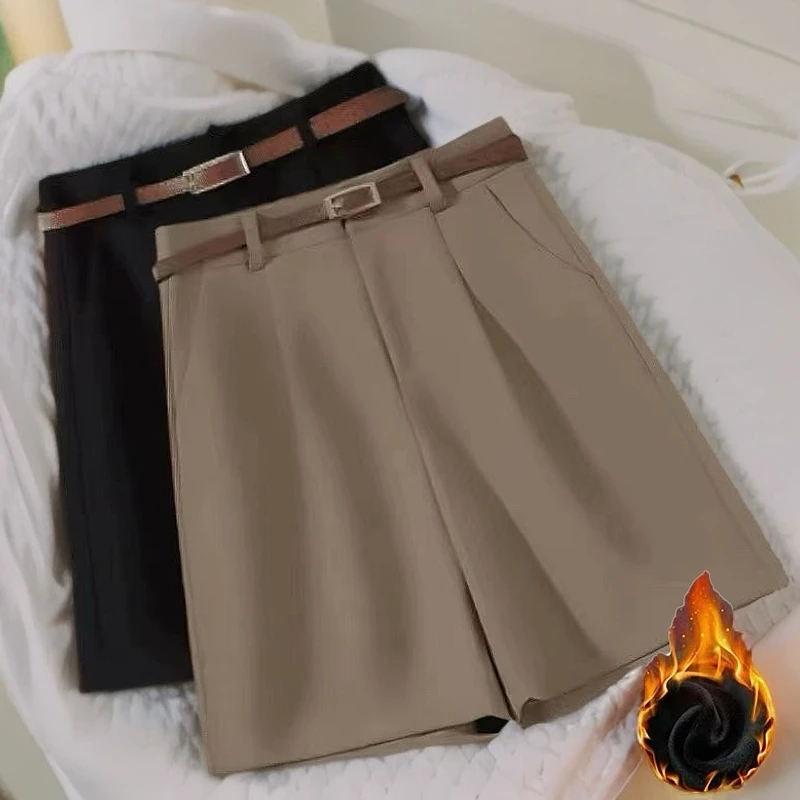 （送腰带）百搭西装短裤女秋冬爆款高腰显瘦直筒百搭阔腿裤五分短裤