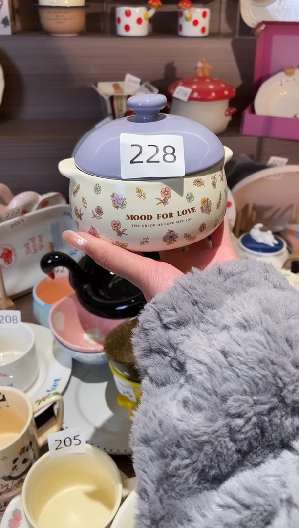 【闪购商品】瓷228紫色碎花炖盅 瑕疵
