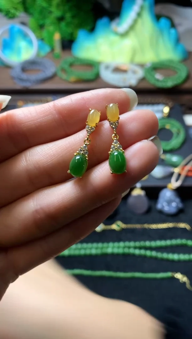 【闪购商品】和田玉耳饰银S925镶嵌耳钉