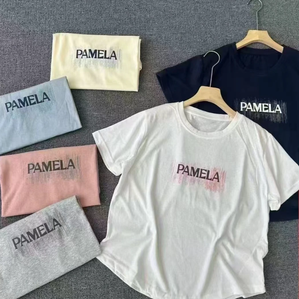 P字母无感印花下摆圆弧特价雪花棉短袖