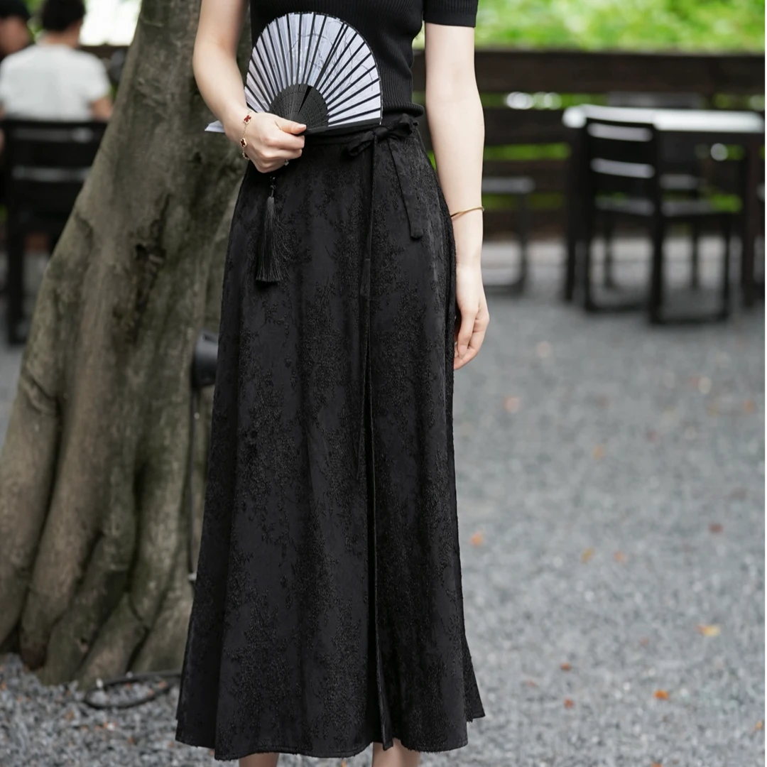 GIRDEAR/哥弟夏款新中式国风绑带a字遮胯纯色通勤半身裙子1200384
