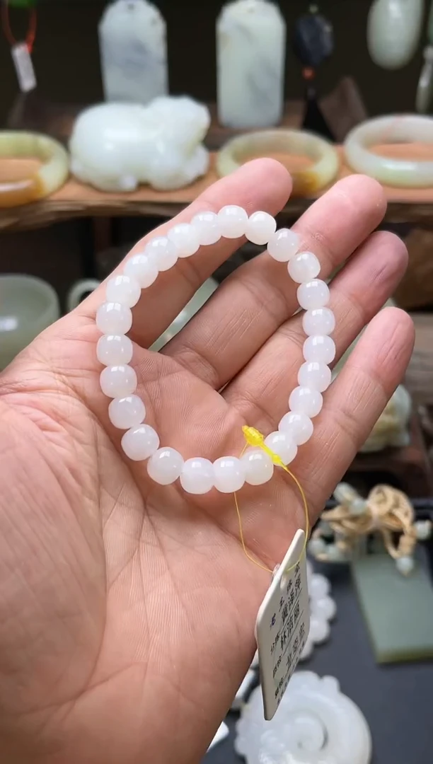 【闪购商品】和田玉手串未镶嵌卡8且末天泰白玉 老型 31439