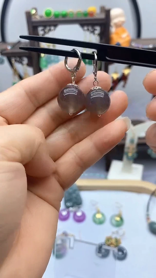 玛瑙/玉髓耳饰银S925镶嵌121