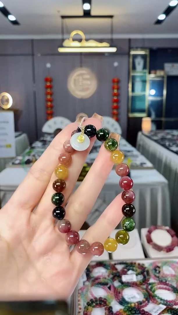 老矿碧玺油料色标彩单圈手串8mm+未镶嵌碧玺dan多样性发货一条