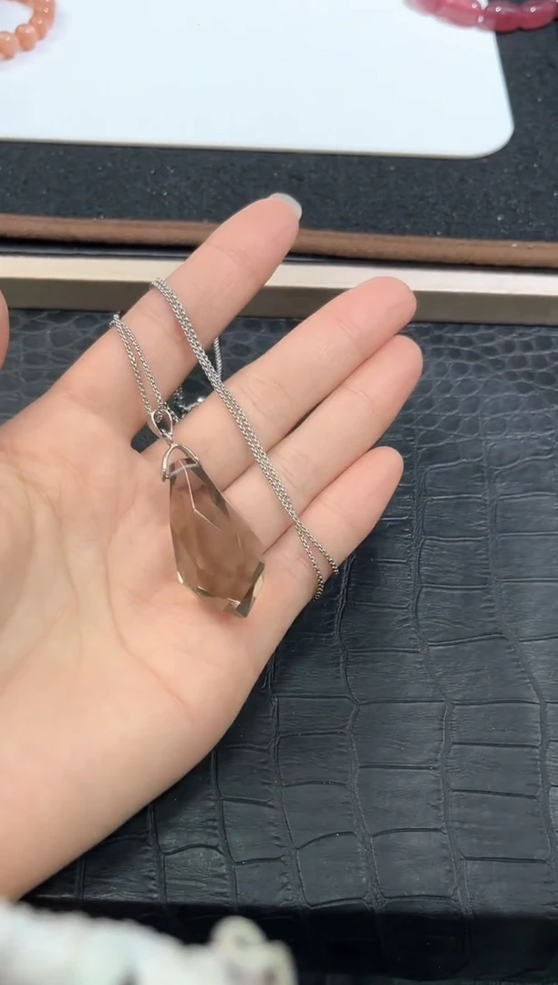 未镶嵌手链水晶30号茶水晶切面水滴吊坠配链子