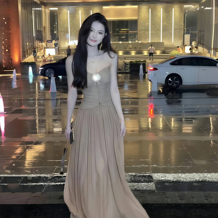 运补6-8 原创高级感气质吊带收腰连衣裙女纯欲海边度假复古长裙子