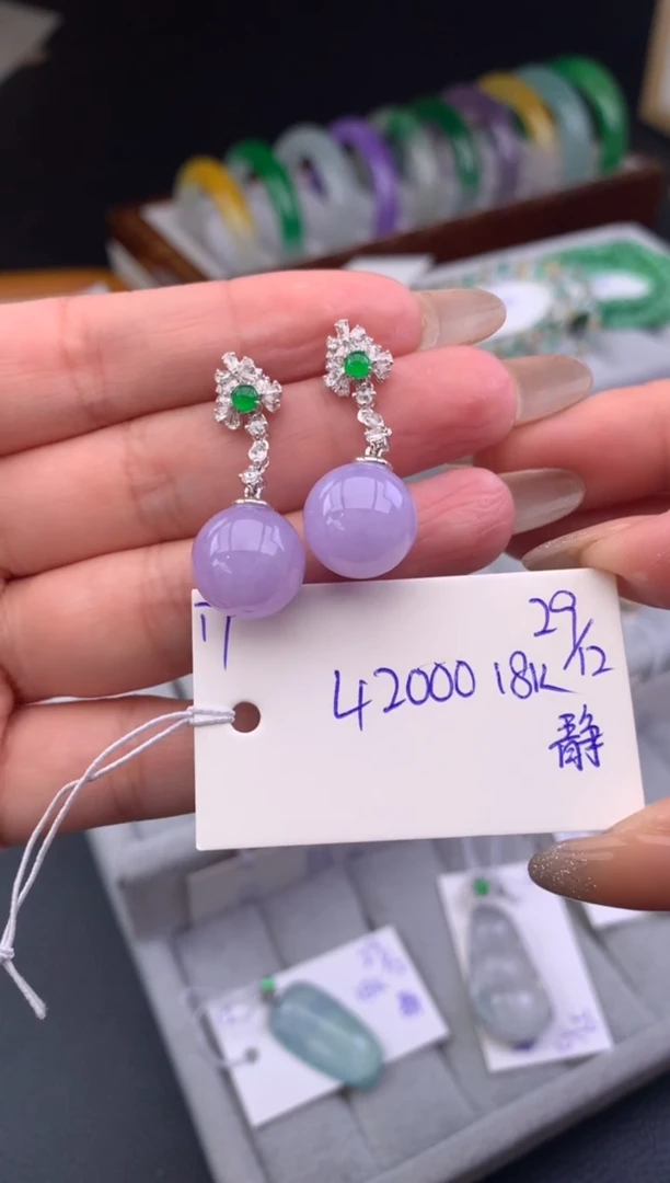 18K金镶嵌翡翠耳饰假一赔三   耳坠