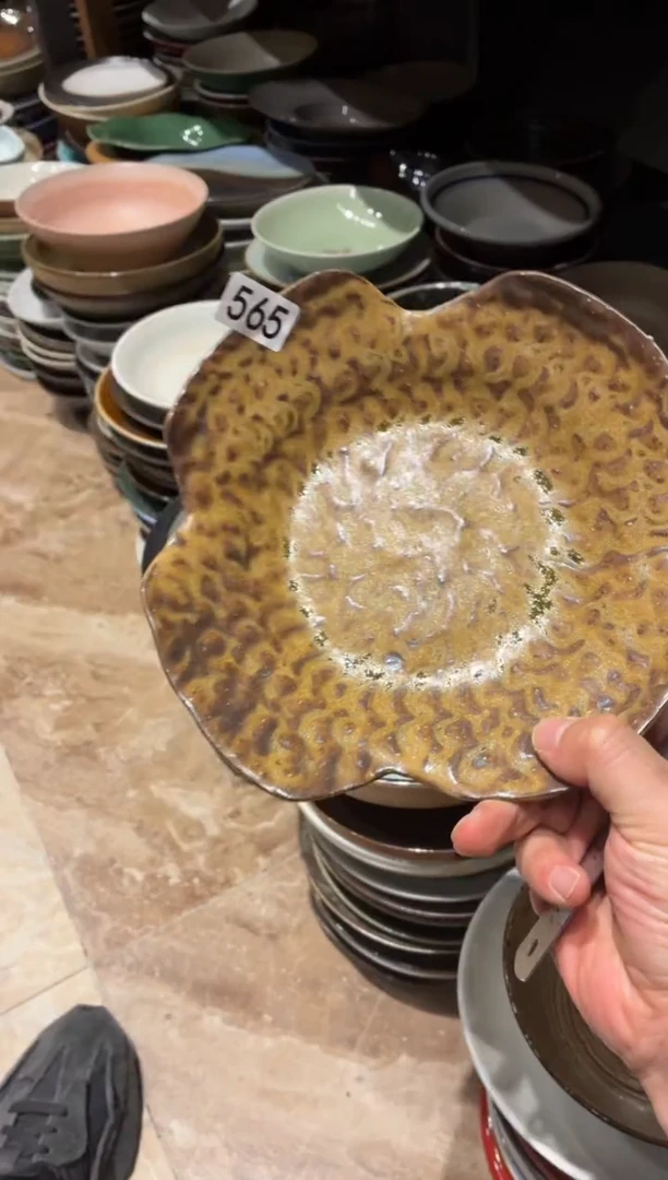 瓷片1*6565黄色手工异形盘1个