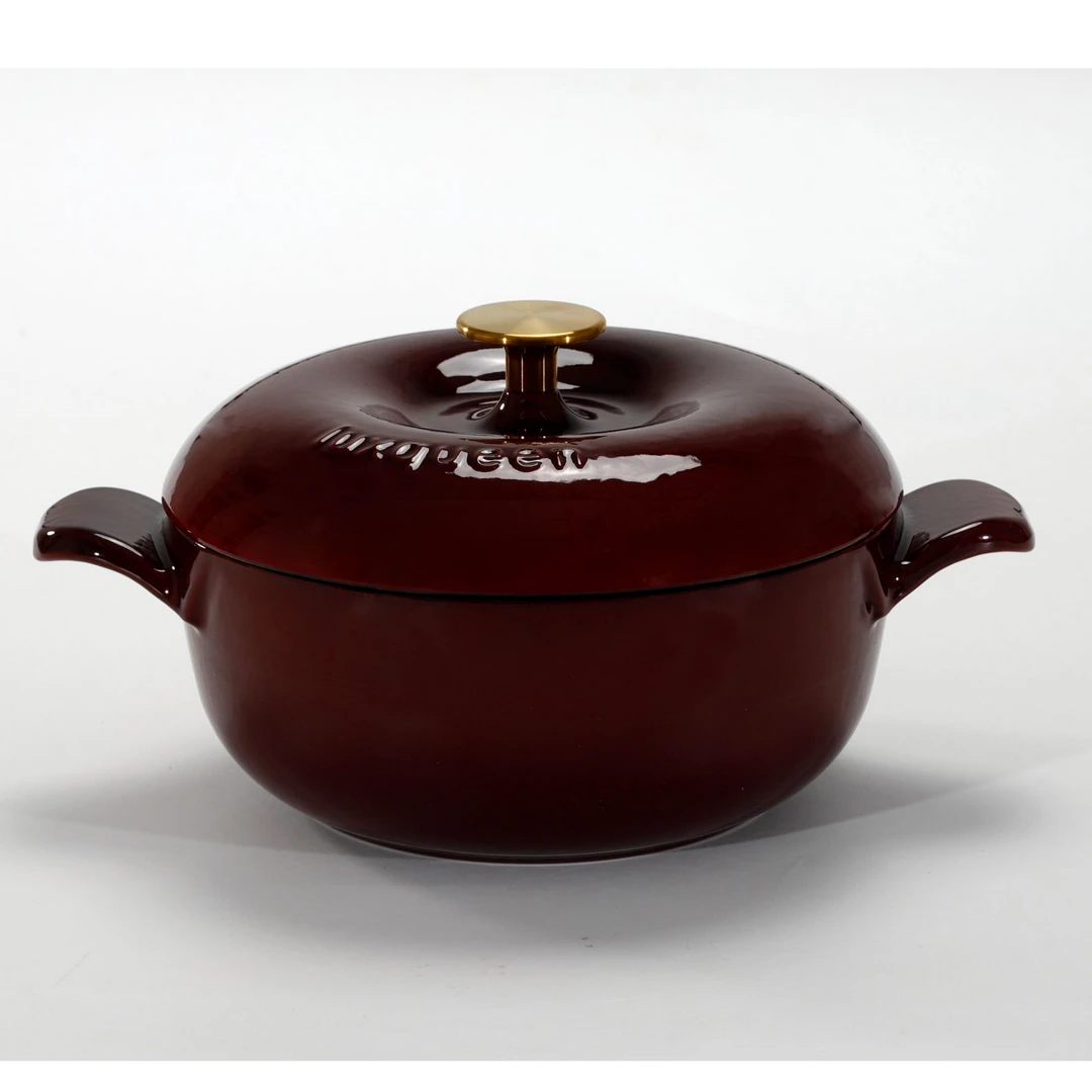 Luxqueen美味女王黑底釉24cm苹果锅妈咪内缎黑釉面铸铁珐琅锅