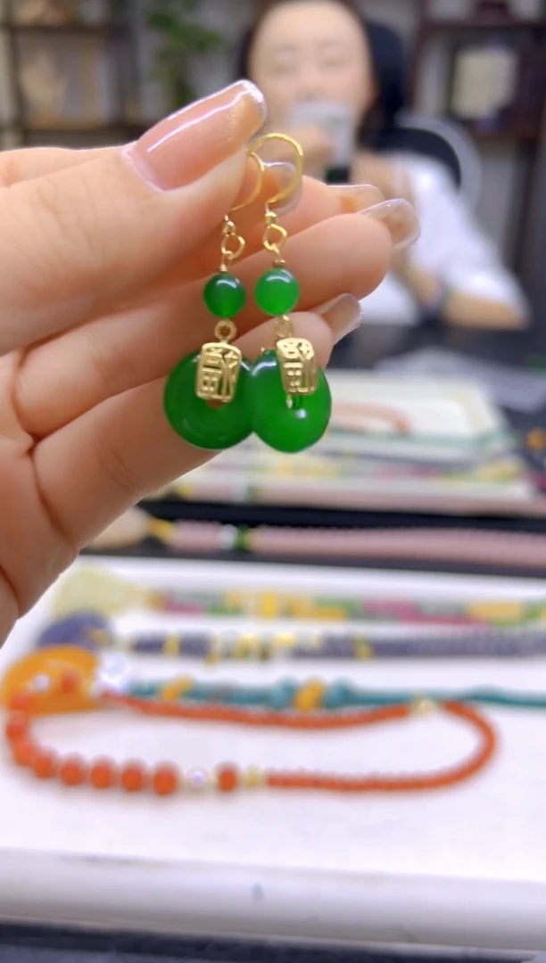 翡翠14K金镶嵌耳饰DIY款E717