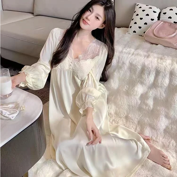 小七推荐H蕾丝长袖性感春夏纯欲法式甜美公主风冰雪丝睡裙